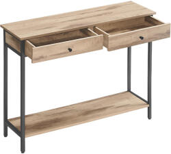 VASAGLE Masa tip consola cu 2 sertare, blat aspect lemn si cadru metalic, stil industrial, 100x30x80 cm, maro camel (EZ-LNT015W01)