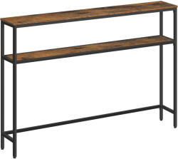 VASAGLE Masa tip consola ingusta cu 2 rafturi, cadru metalic, stil industrial, 120x20x80 cm, maro rustic (EZ-LNT133K01)