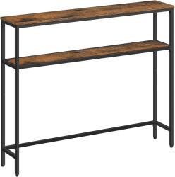VASAGLE Masa tip consola ingusta cu 2 rafturi, cadru metalic, stil industrial, 100x20x80 cm, maro rustic (EZ-LNT131K01)