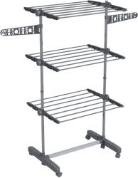 HOMCOM Uscător de Rufe Pliabil Tip Turn cu 6 Roți, Cârlige și 3 Rafturi Reglabile pentru Interior, 142x55x152 cm, Argintiu | Aosom Romania (850-294V00GY)