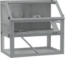 PawHut Cușcă pentru hamster din lemn, 3 etaje cu subsol adânc, niveluri detașabile, pentru animale mici, 80x50x76cm, Gri deschis | Aosom Romania (D51-469V91LG)