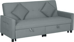 HOMCOM Canapea Extensibilă cu 3 Locuri, Brațe și 2 Perne, 196x90x89 cm, Gri | Aosom Romania (83B-156V00GY) Canapea