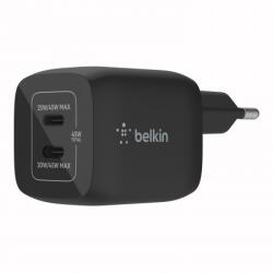 Belkin Boost Charge Pro GaN Dual USB-C Wall Charger PD 45W - захранване за ел. мрежа с 2xUSB-C PD изходи с технология за бързо зареждане (черен)