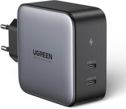 UGREEN GaN Fast Charger 100W USB-C PD Travel Wall Charger - захранване с 2 x USB-C изхода и с технология за бързо зареждане (тъмносив)