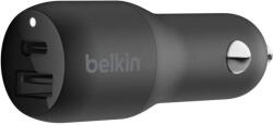 Belkin Boost Charge Dual 30W Car Charger - зарядно за кола с USB-C и USB изходи за зареждане на мобилни устройства с USB-C (черен)
