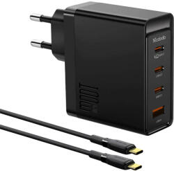 Mcdodo GaN Wall Charger 100W and USB-C Cable - захранване за ел. мрежа за лаптопи, смартфони и таблети с USB-A и 3xUSB-C изходи с включен кабел в комплекта (черен)
