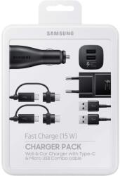 Samsung Charger Pack EP-U3100 - ком лект зарядно за кола, захранване и кабел с microUSB и USB-C конектори (черен)
