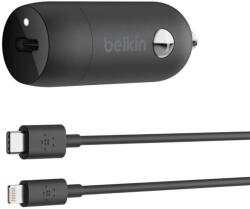 Belkin Boost Charge 18W USB-C Car Charger - зарядно за кола с USB-C изход и USB-C към Lightning кабел (черен)