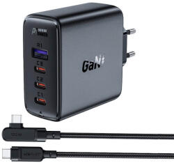 ACEFAST A37 GaN Fast Wall Charger 100W - захранване за ел. мрежа за лаптопи, смартфони и таблети с 1xUSB-A и 3xUSB-C изходи с технология за бързо зареждане и USB-C кабел