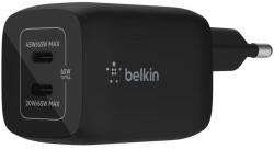Belkin Boost Charge Pro GaN Dual USB-C Wall Charger PD 65W - захранване за ел. мрежа с 2xUSB-C PD изходи с технология за бързо зареждане (черен)