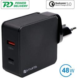 4smarts Travel Charger Set VoltPlug QC/PD 48W - захранване за ел. мрежа с USB-A изход и USB-C изход с адаптори за USA и UK стандарт (48W) (черен)