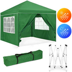 MultiGarden Kerti pavilon, MultiGarden PAW-3X3-A-4W-GR, zöld, 3 x 3 m, 4 oldalfallal (1 teljes, 1 cipzáras, 2 ablakos), fém vázzal, UV-álló és esőálló 210D PE ponyva, 2, 5 m magassággal, hordtáskával (TF4646)