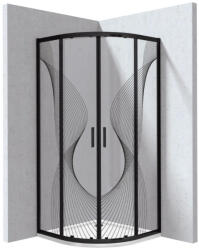 Deante Funkia Evo íves zuhanykabin 80x195 cm hullám mintás átlátszó üveggel és akril zuhanytálcával, matt fekete profilszín KYPPNB88P (KYPPNB88P)
