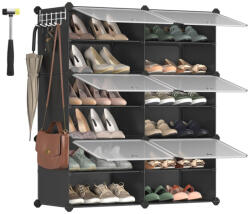 SONGMICS Cipőtároló doboz 6 rekeszes tárolódoboz, fekete 82x32x92cm