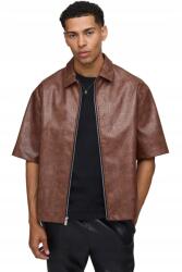Boohooman Férfi Ing Casual Barna Rövid Ujjú Cipzárral Xs Z3A* (CMM16482-186-37)