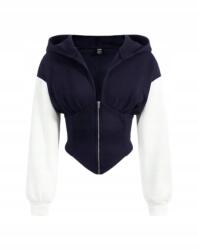 Shein Kétszínű Kapucnis Pulóver Fodros Cipzárral L 1KB (sw2209211665562183)