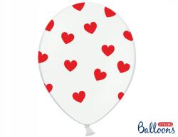 PartyDeco Lufik fehér piros szívekkel Valentin Nap 6 db Születésnapi Girland