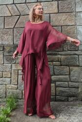 SHOPIKA Bluza dama din matase si vascoza cu colturi fluide si maneci fluture, bordo Talie unica