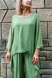 SHOPIKA Bluza dama din matase si vascoza cu colturi fluide si maneci fluture, verde olive Talie unica