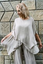 SHOPIKA Bluza dama eleganta din matase si vascoza, asimetrica, vaporoasa, grej Talie unica