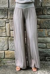 Shopika Pantaloni lungi tip palazzo, drepti, cu dublura, din matase si vascoza, grej Talie unica