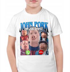  Póló fehér John Pork Calling viral tiktok brainrot mem méret 128 (TSRK 190 WH 7/8)