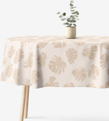 Goldea față de masă 100% bumbac - frunze tropicale pe bej - ovală 140 x 200 cm Fata de masa