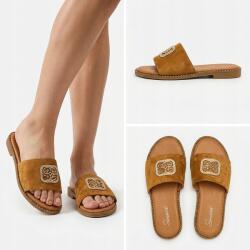 Royalfashion Camel női flip-flop papucs lapos talppal, Henui díszítéssel méret40 (C865Y)