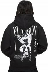 Boohooman Fekete Férfi Kapucnis Pulóver Playboy Nyomtatással L Z3A* (CMM15133-105-34)
