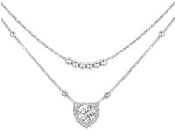 Raizel Colier dublu din argint cu piatra moissanite de 1CT, Diamond Heart (RZ1939)