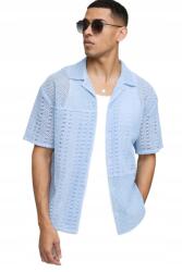 Boohooman Férfi Ing Casual Áttört Rövid Ujjú Kék L Z3A* (CMM08256-564-34)
