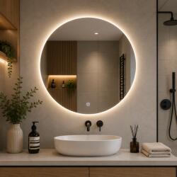 Brius Oglinda baie LED rotunda cu functie anti-aburire, iluminare perimetrala reglabila cu control tactil, 80 cm (ML-VKM-ECO-3-8)