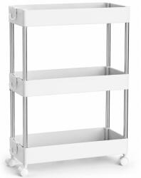 Brius Carucior ingust de depozitare pe roti, pentru bucatarie sau baie, din plastic, cu 3 nivele, 42x14x61 cm, alb (EZ-KSC007W01)