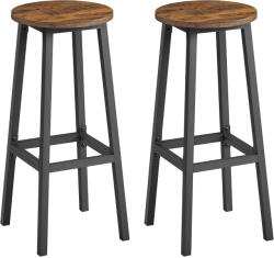 Brius Set 2 scaune bar inalte, sezut rotund, cadru din otel, inaltime 74 cm, stil industrial, maro rustic si negru (EZ-LBC132K01)