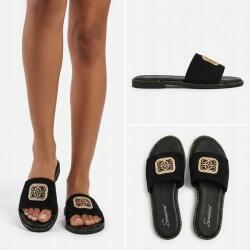 Royalfashion Fekete női flip-flop papucs lapos talppal, Henui díszítéssel méret39 (C865Y)