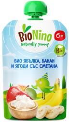 BioNino Био плодова закуска BioNino - Пауч с ябълка, банан и ягоди със сметана, 6 м+, 90 g (BN2539) - baby