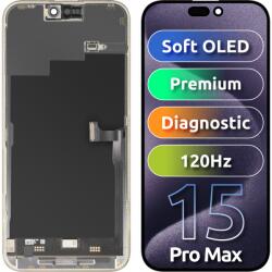 MP Display cu Touchscreen MP compatibil cu Apple iPhone 15 Pro Max, cu Rama, Versiune Premium Soft OLED FHD 120Hz Diagnostic, Negru - koubsolutions