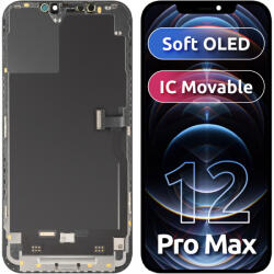 MP Display cu Touchscreen MP compatibil cu Apple iPhone 12 Pro Max, cu Rama, Versiune Soft OLED FHD IC Movable, Negru - koubsolutions