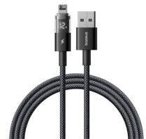 Baseus DISPLAY II adatkábel (USB - lightning, 2.4A, gyorstöltő, cipőfűző, LED kijelző, 100cm) FEKETE (181624)