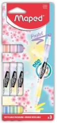 Maped Fluo Peps Duo szövegkiemelő készlet, 1-5 mm, kétvégű, 3 db/csomag, 6 pasztell szín (1001334)