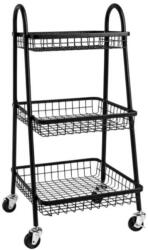 Verk 27489 Háromszintes fém polc, kerekeken, 78 × 40 × 32 cm, fekete