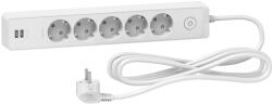 Schneider Electric Prelungitor 5x2P+E +intrerupator+2USB cablu 3m alb Schneider ST945U3W (ST945U3W)