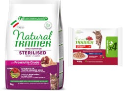 Natural Trainer 3kg Natural Trainer Adult száraz macskatáp + hozzáillő nedves macskatáp akcióban - Sterilised nyers sonka 3 kg + Adult Marha