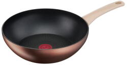 Tefal Tigai si seturi Tigaie wok Tefal Eco-Respect G2541902, 28 cm, aluminiu, înveliș antiaderent Titanium Pro, compatibil cu inducția, tehnologia Thermo-Signal, bază Thermo-Fusion, maro - vexio