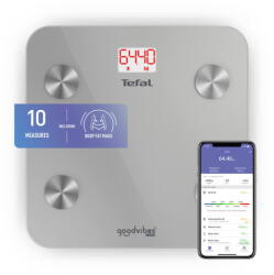 Tefal Cantar Cântar inteligent Tefal Goodvibes Life BM9600S1, 10 indicatori de măsurare, aplicație dedicată, greutate maximă 160 kg, sticlă tratată termic, argintiu - vexio Cantar baie