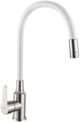 INVENA KSANTI SLIM 2F konyhai csaptelep, álló, flexibilis kifolyócsővel, 2 funkciós fejjel, FEHÉR-INOX (BZ-37-I02-L)