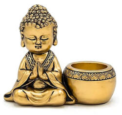  Mécsestartó aranyszínű imádkozó Buddhával - műgyanta, 13 × 6 × 11 cm