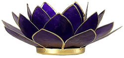  Lótusz capiz hangulatlámpa - 7. csakra (Sahasrara), lila, arany szegéllyel
