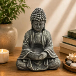  Buddha szobor felajánló tartóval - víznek, virágnak, mécsesnek, 28 cm