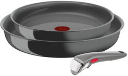 Tefal Tigai si seturi Set de 3 piese Tefal Ingenio Renew L2609502, tigaie de 24/28 cm, mâner detașabil, înveliș antiaderent, indicator Thermo-Signal, gri - pcone
